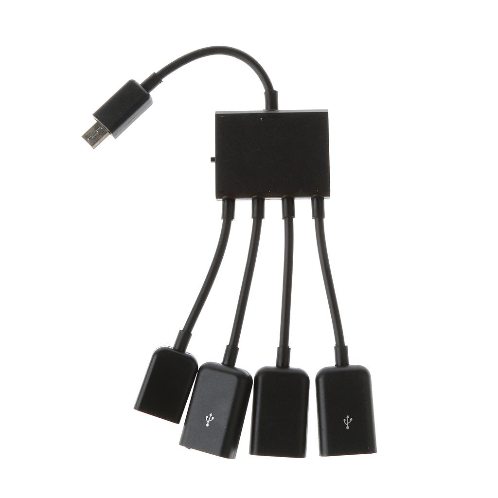 4 in 1 Micro USB Hub Male to Female Three USB 2.0 Host OTG Adapter Cable