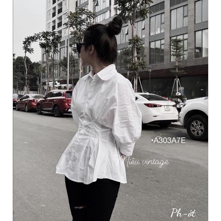 Áo sơ mi tay bồng xếp eo, áo sơ mi peplum