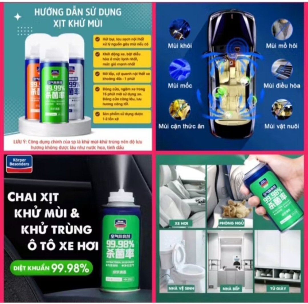 1 CHAI XỊT KHỬ MÙI DIỆT KHUẨN XỊT THƠM XE HƠI ÔTÔ