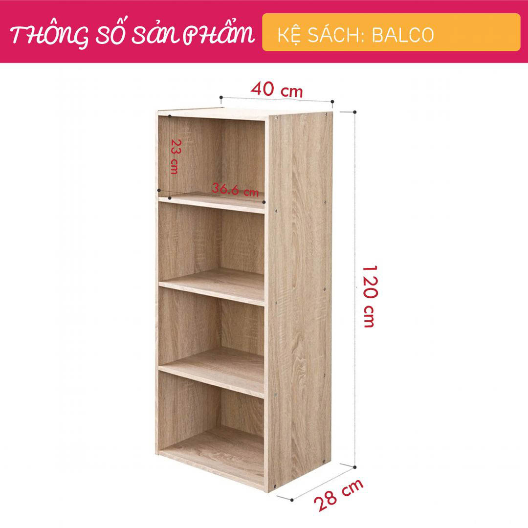 Kệ sách, kệ trang trí gỗ hiện đại SMLIFE Balco  | Gỗ MDF dày 17mm chống ẩm | D40xR28xC120cm