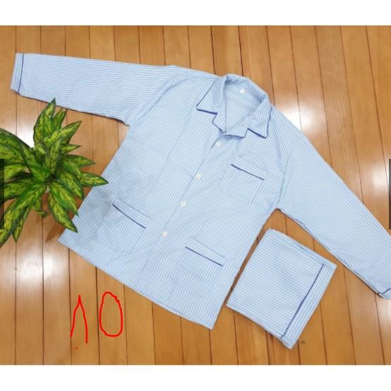 (Ảnh thật) Bộ đồ ngủ pijama kate Tay dài quần dài kẻ sọc hoặc caro dành cho Nam