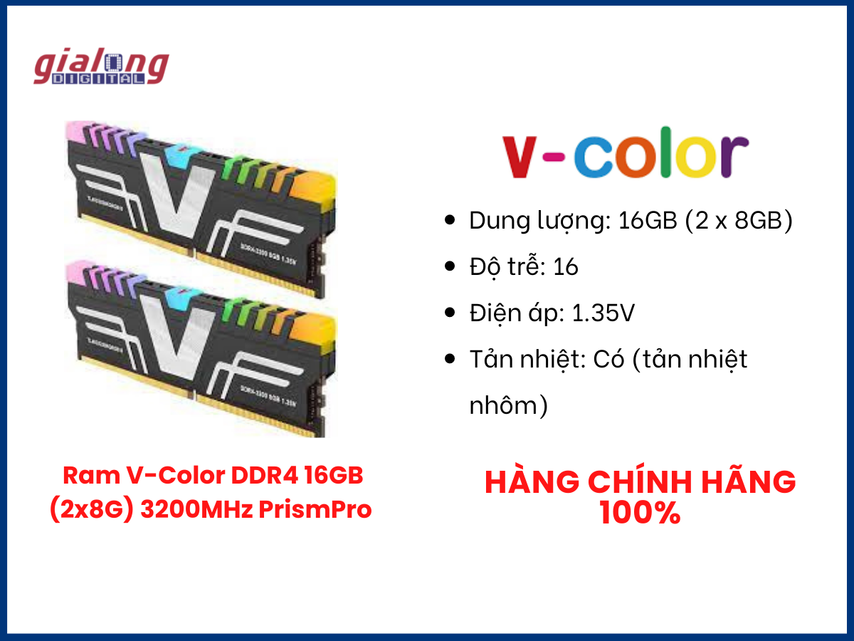 Ram V-Color DDR4 16GB (2x8G) 3200MHz PrismPro - Hàng chính hãng