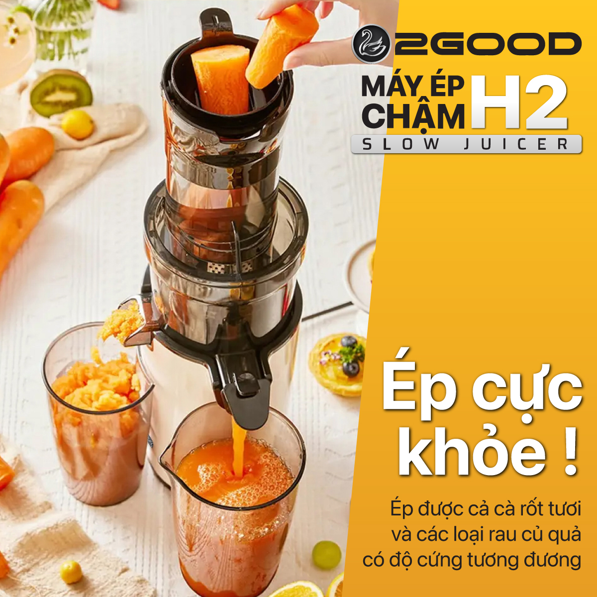 Máy Ép Chậm 2GOOD H2 - Miệng Phễu To, Sử Dụng Dễ Dàng, Ép Kiệt Nước - Hàng Chính Hãng
