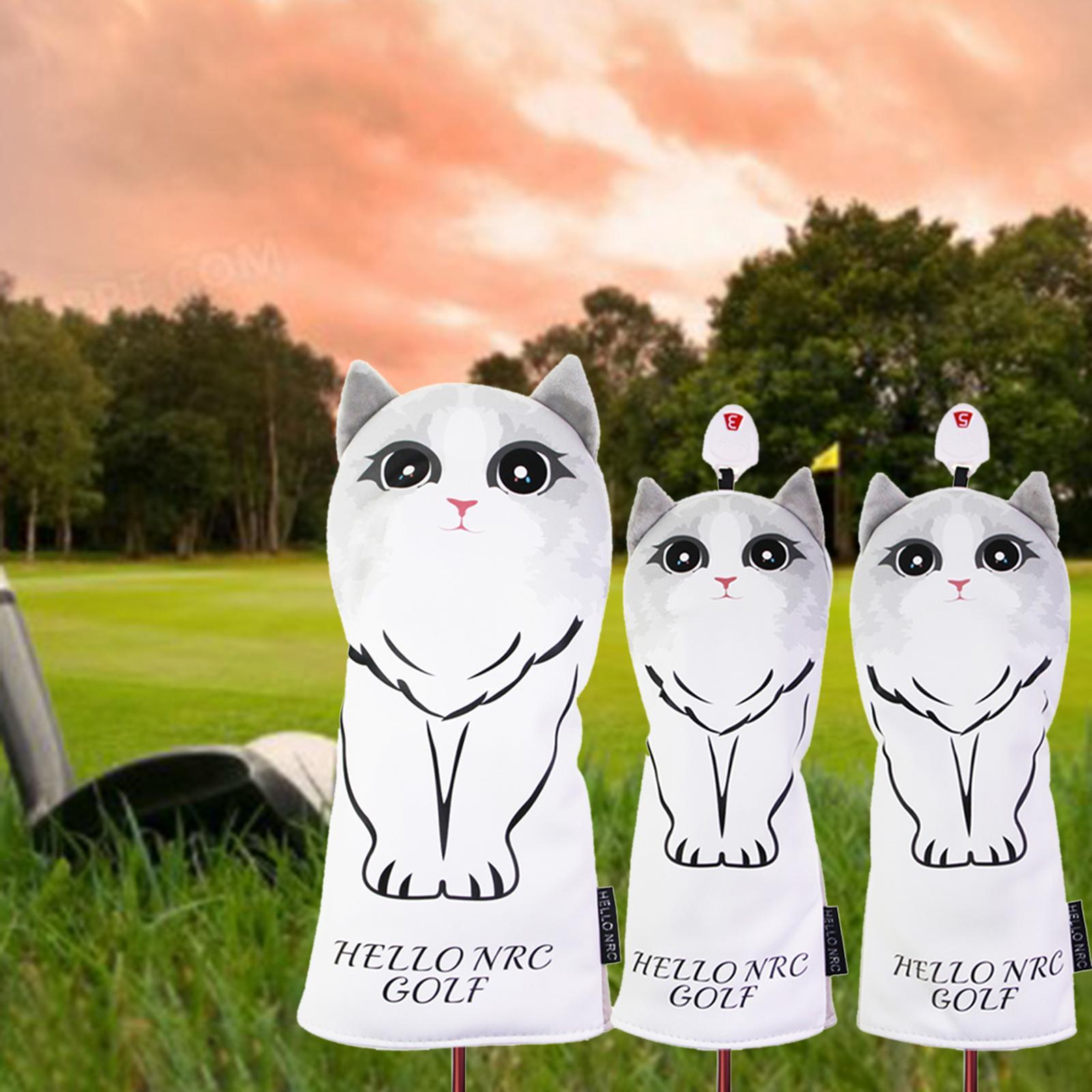3pcs/4pcs Golf Club Wood Head Cover Driver Fairway Wood Head Cover Golf 1 3 5 UT Covers Replacement Sleeve Protector Guard with Cat Pattern