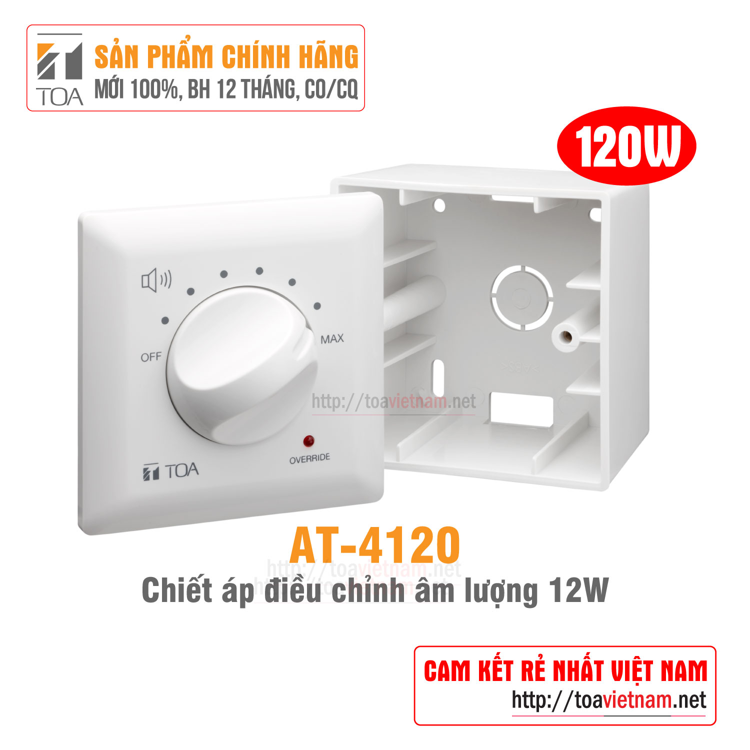 Chiết áp chỉnh âm lượng cho loa, công suất 120W: TOA AT-4120 - Hàng chính hãng