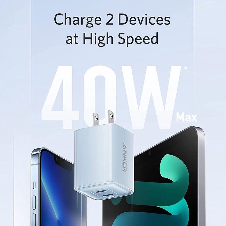Củ Sạc Anker USB C 40W 521 PIQ 3.0 Sạc Nhanh Nhỏ Gọn Không Gập Lại Cho iPhone 13 Galaxy Pixel 4 / 3 iPad / iPad Mini