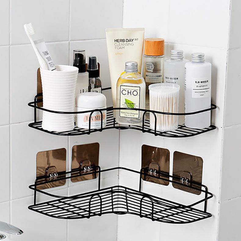 Kệ góc nhà tắm phun sơn tĩnh điện dán tường siêu dính, đựng đồ tiện ích, Tặng 2 miếng dán siêu dính