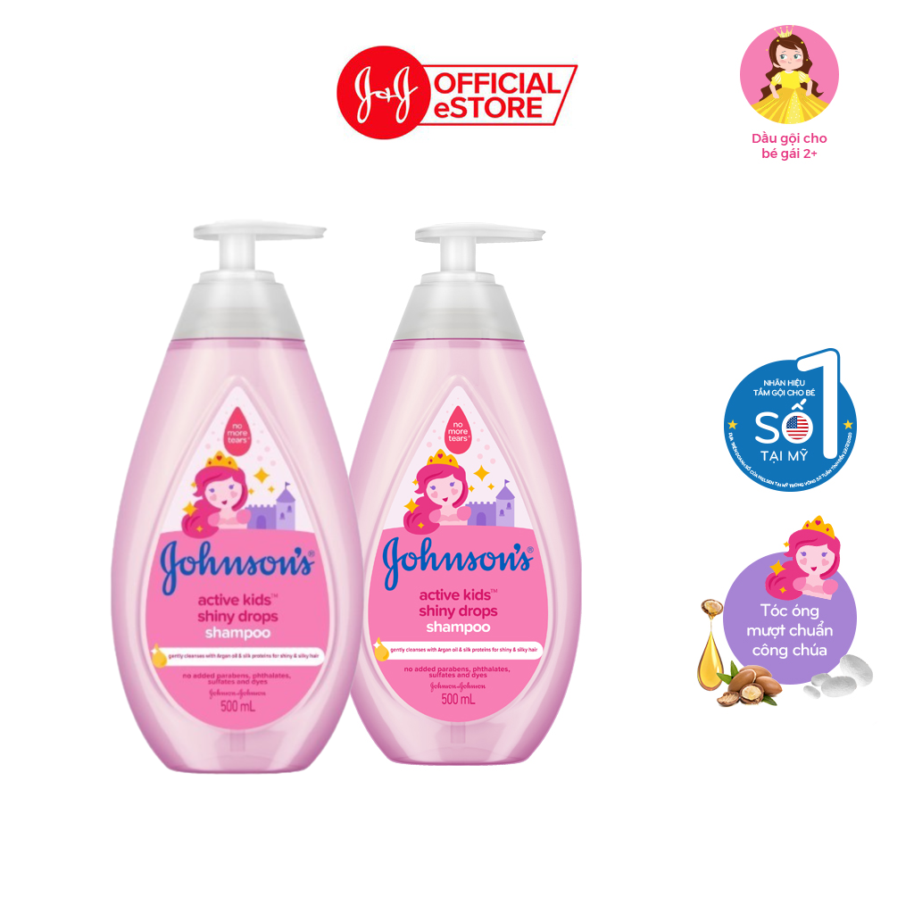 Combo 2 Dầu Gội Johnson's Active Kids Shiny Drops Shampoo Cho Bé Gái - Dung tích 500mlx2