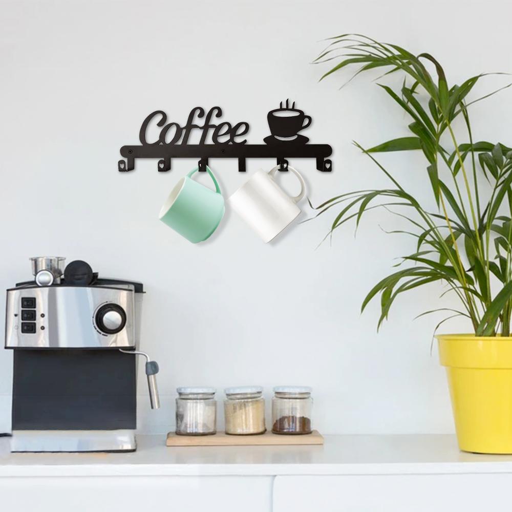 Cốc Cà Phê Giá Đỡ Với 6 Móc Kim Loại Treo Cốc Cà Phê Móc Treo Tường Treo Tường Cà Phê Giá Treo Đồ Nhà Bếp Thanh phụ Kiện