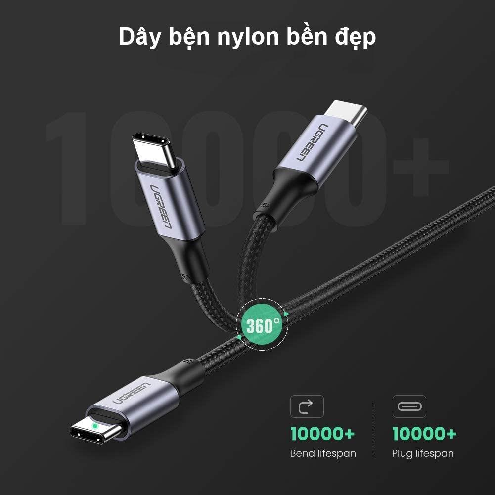 Cáp sạc nhanh USB Type C PD hỗ trợ 100W UGREEN US316 US334 dài 1m 2m - Tương thích Macbook / iPad Pro / Laptop - Hàng chính hãng