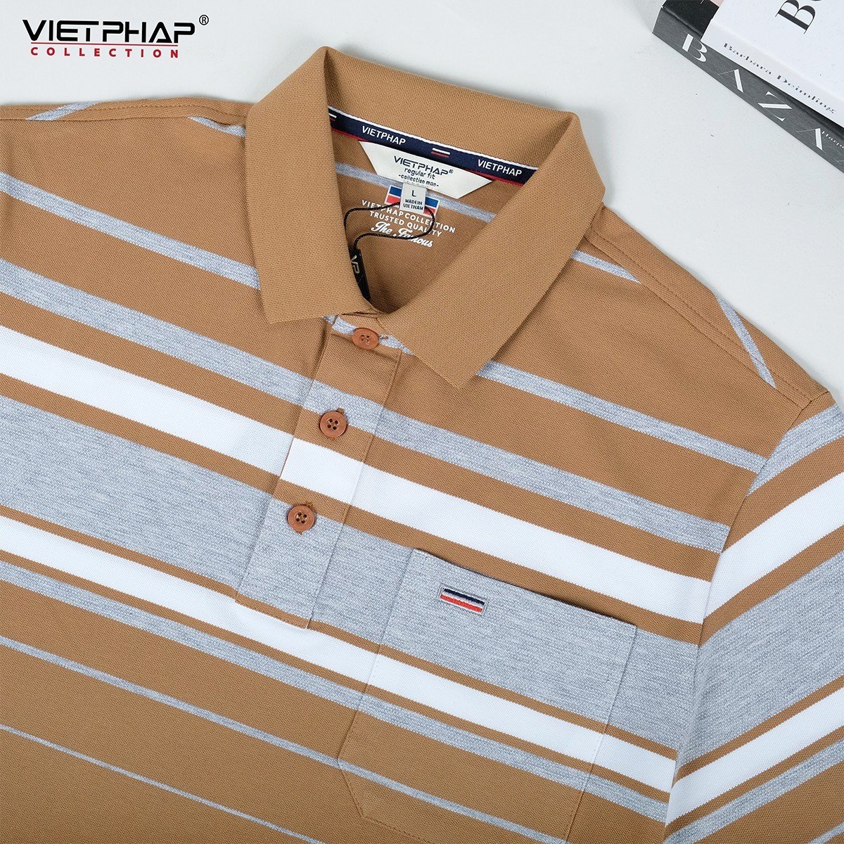 Áo Thun Cá Sấu Sọc Cao Cấp VIỆT PHÁP / Form Suông- Chất liệu cotton co dãn và thấm hút mồ hôi tốt 8802