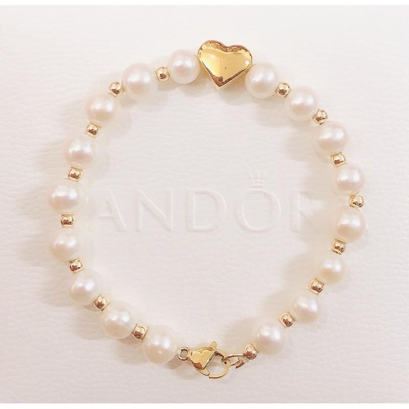Vòng Tay Hạt Ngọc Trai Thật Nước Ngọt 6-7ly Mix Charm Trái Tim - Trường Thịnh Ngọc Trai