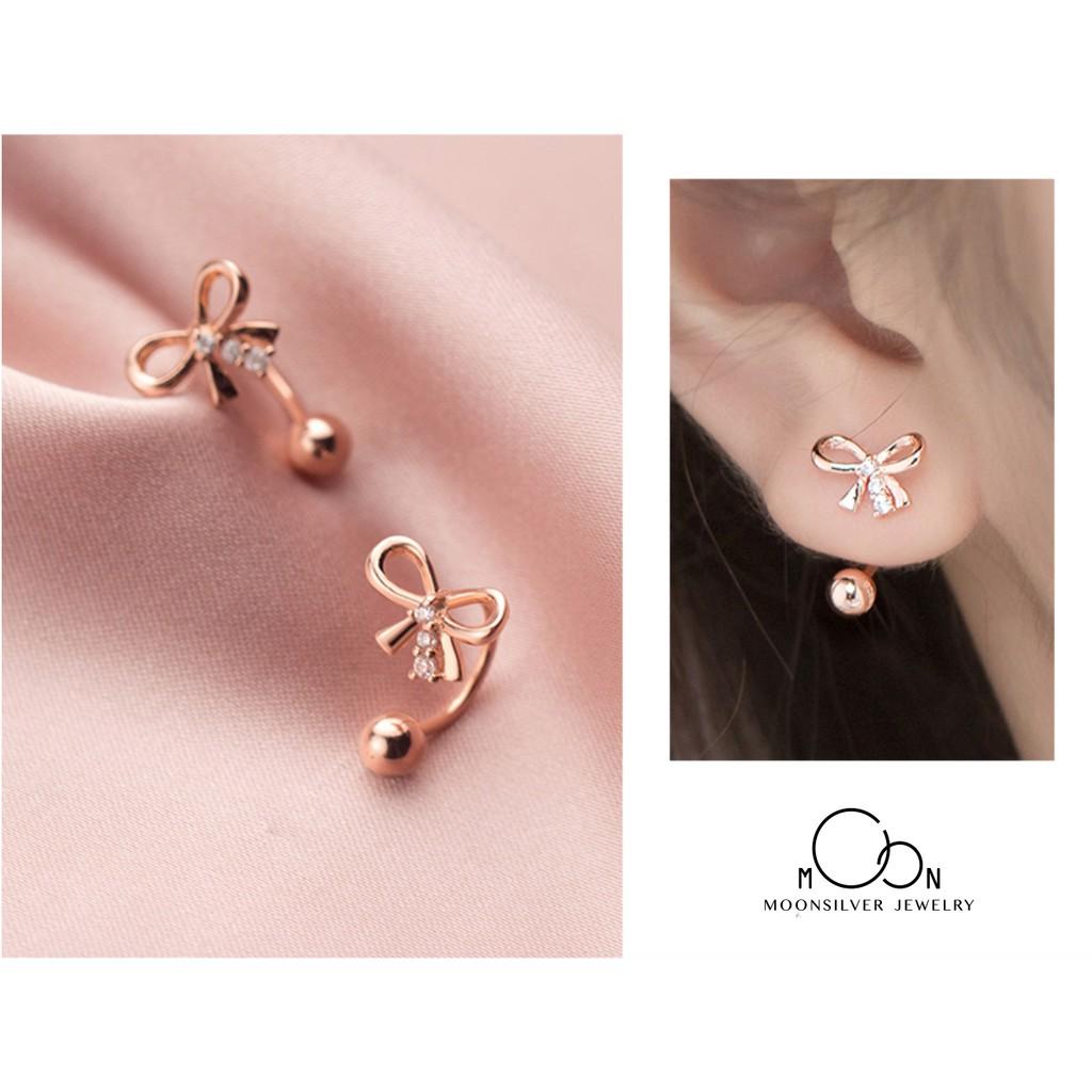 Khuyên tai bạc moonsilver, bông tai bạc nữ hình nơ chốt bi đẹp