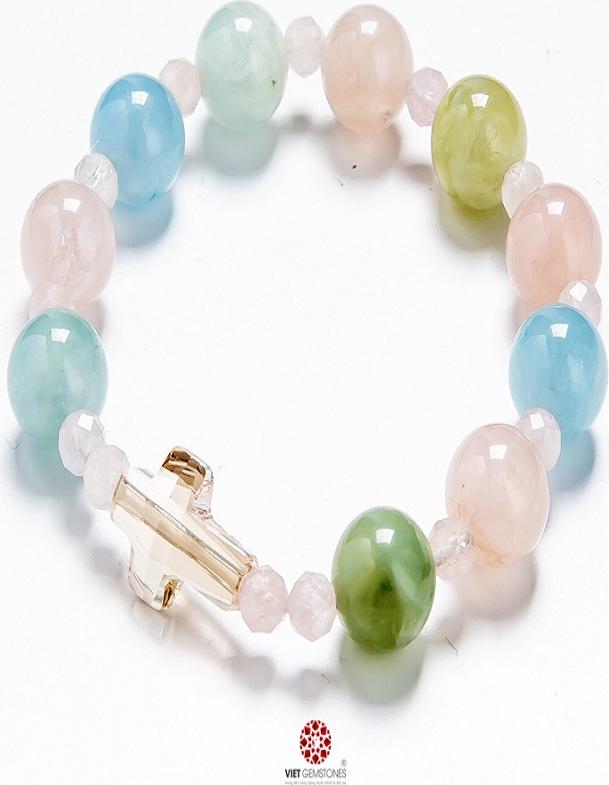 Vòng Chuỗi Mân Côi Beryl đa sắc 10mm mix Thánh Giá pha lê BER01 - VIETGEMSTONES