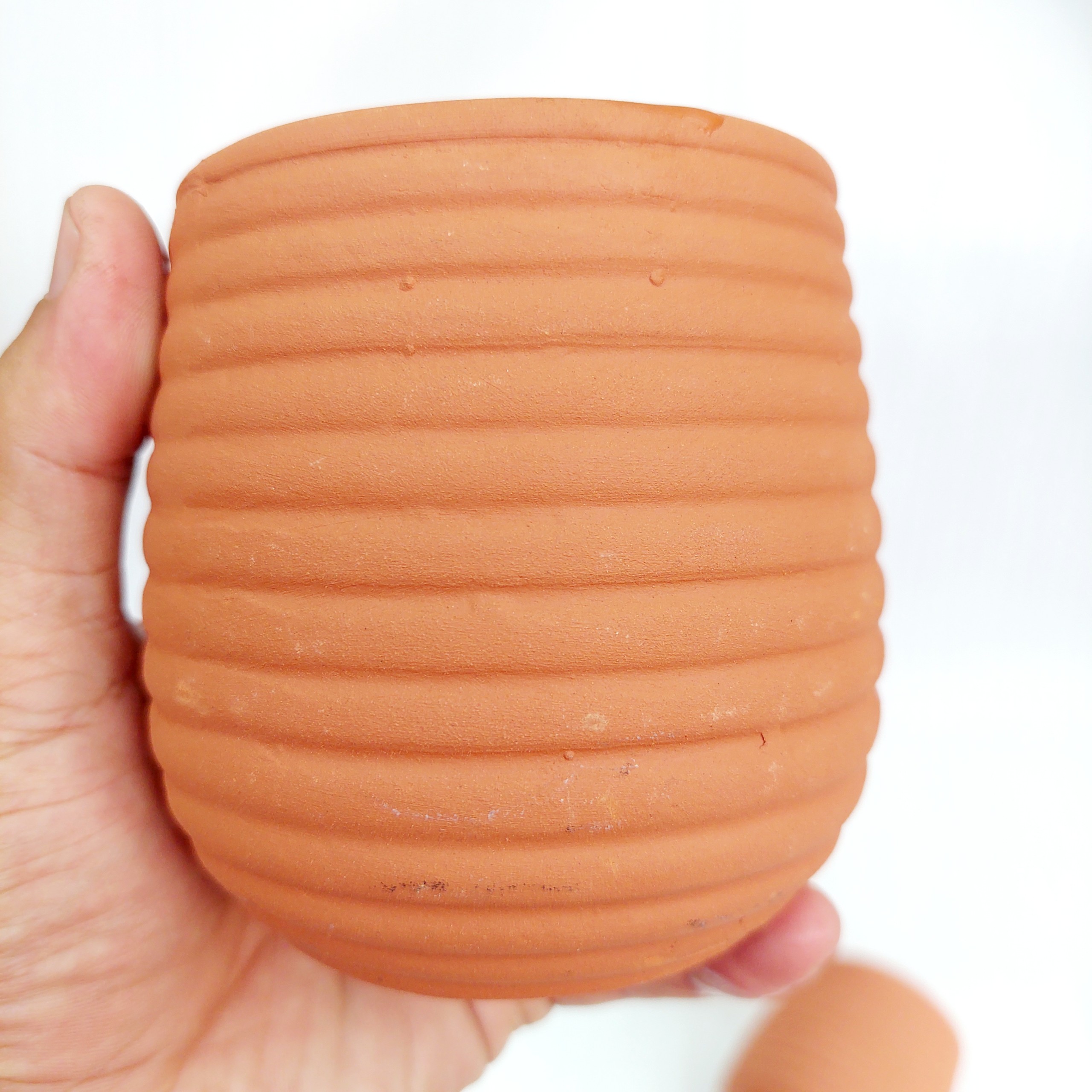 Chậu đất nung - Sọc ngang nhỏ, miệng chậu 7.5cm, chiều cao 9cm