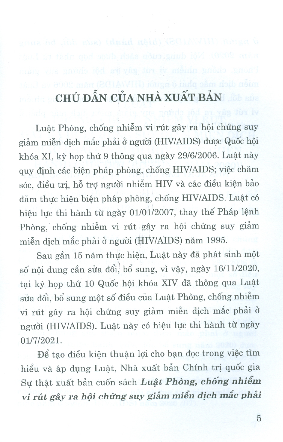 Sách Luật Phòng Chống Vi Rút Gây Ra Hội Chứng Suy Giảm Miễn Dịch Mắc Phải Ở Người