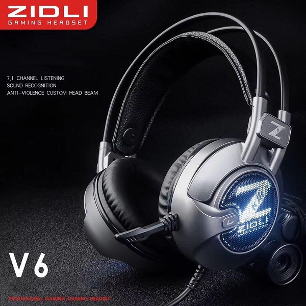 Tai nghe có dây  Gaming Zidli V6 (Sound 7.1, Led hô hấp, USB ) Đen Xám _ Hàng chính hãng