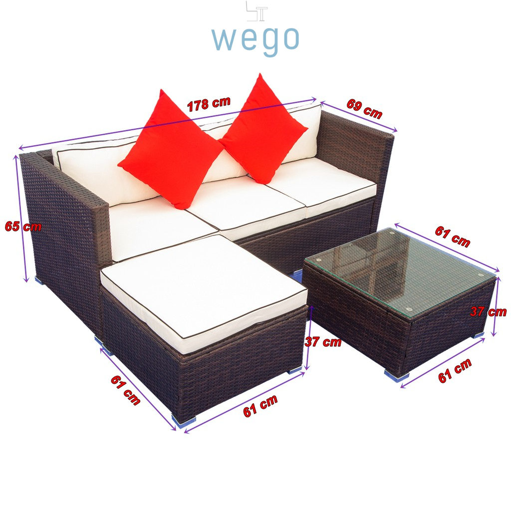 WEGO BỘ SOFA MÂY NHỰA NGOÀI TRỜI/ BỘ SOFA SÂN VƯỜN// Outdoor Furniture Rattan Chair Sofa Set Balcony Table Garden Sofa 3 seater