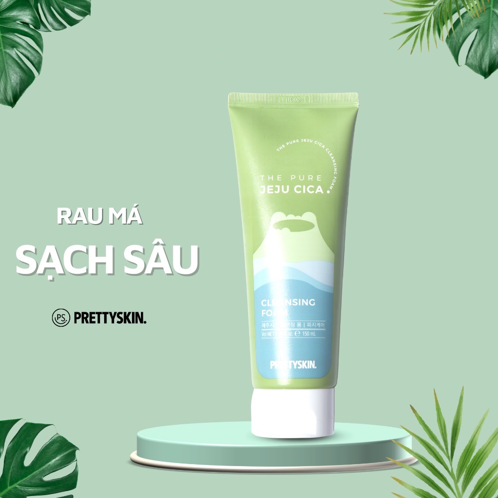 Sữa rửa mặt rau má Pretty Skin The Pure Jeju Cica Cleansing Foam 150ml