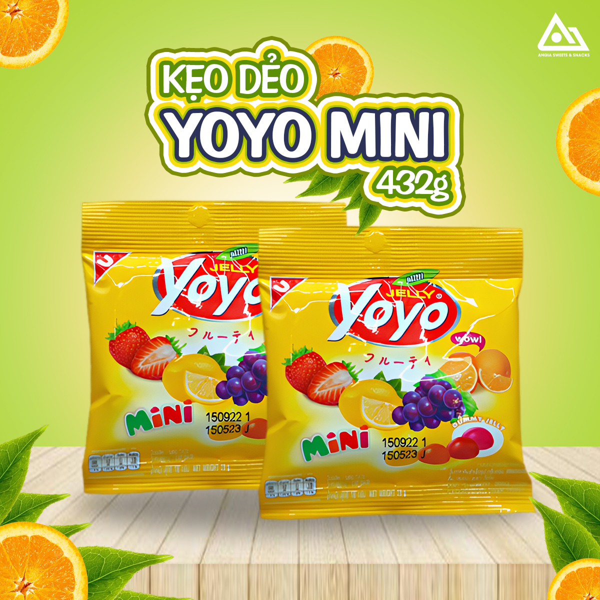 Kẹo dẻo trái cây Yoyo  432g( 24 gói- 2 dây) vị Nho/Dâu/Cam/Chanh, kẹo dẻo ăn vặt tuổi thơ Thái Lan An Gia Sweets Snacks