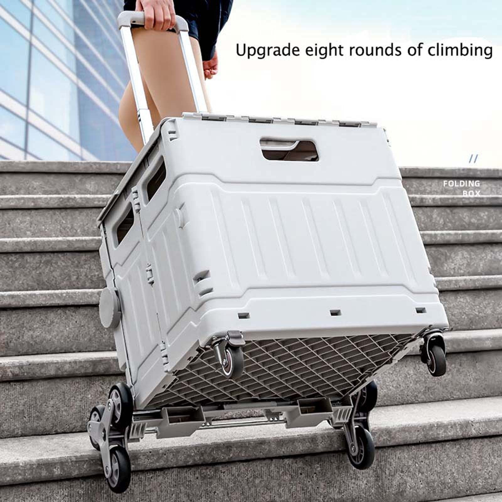 Xe đẩy hàng hóa xếp gọn, leo cầu thang 50L Portable Grocery Box Cart Lightweight Shopping Trolley