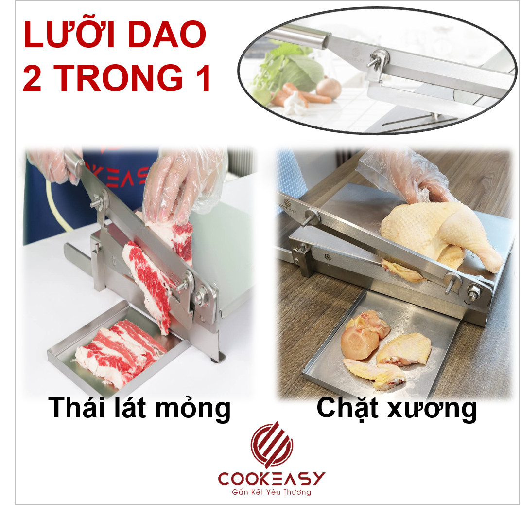 Máy cắt thịt gà, cắt xương, thái thịt đông lạnh đa năng Chính Hãng. Lưỡi dao nguyên khối thép Nhật 420 J2 đặc biệt siêu cứng bén, Bộ bàn dao Chặt gà không gỉ sét nặng 4.2 Kg