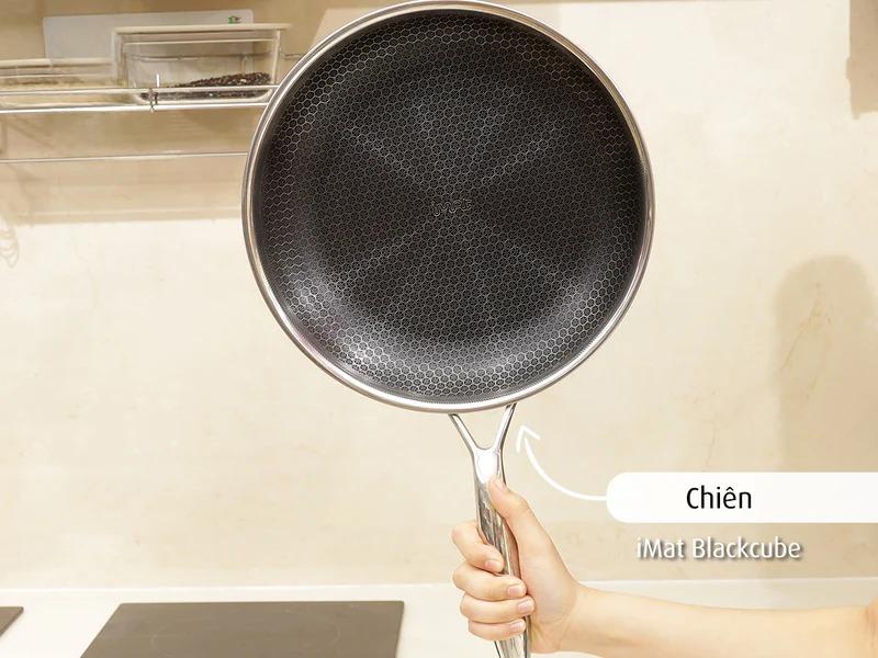 [Hàng chính hãng] Chảo chiên inox iMat Hybrid Blackcube 28cm, Phủ chống dính Daikin-Nhật Bản thế hệ mới