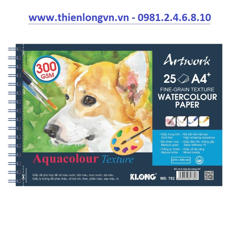 Sổ vẽ lò xo màu nước Artwork A4 - 300GSM 25 tờ; Klong 782