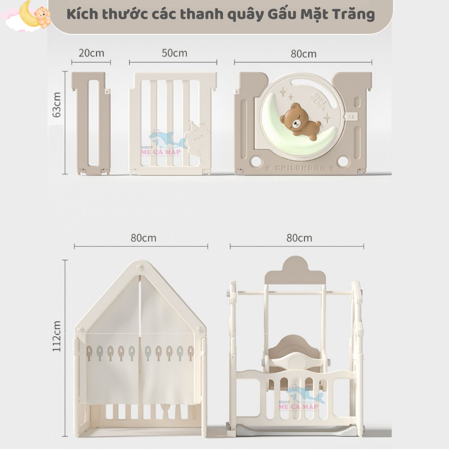 Quây Cũi Nhựa SET FULL VIP 2023 Gấu Mặt Trăng - Kèm Cầu Trượt -Xích Đu -Nhà Lều, Quây Nhựa Dày Dặn Bảo Hành 1 Năm