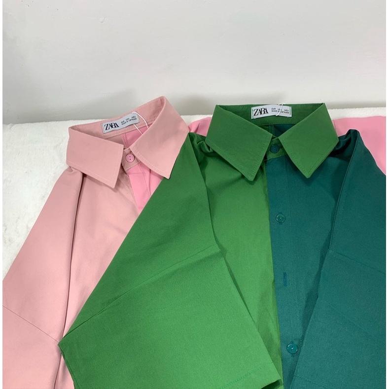 Sơmi 2Line ngắn tay Hồng Baby và Xanh Cây Thông Noel chất thô nhung dày đứng form