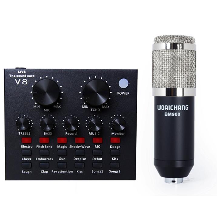 Combo Soundcard V8 + Mic Karaoke Livetream BM 900, Có AutoTune Chuẩn Phòng Thu