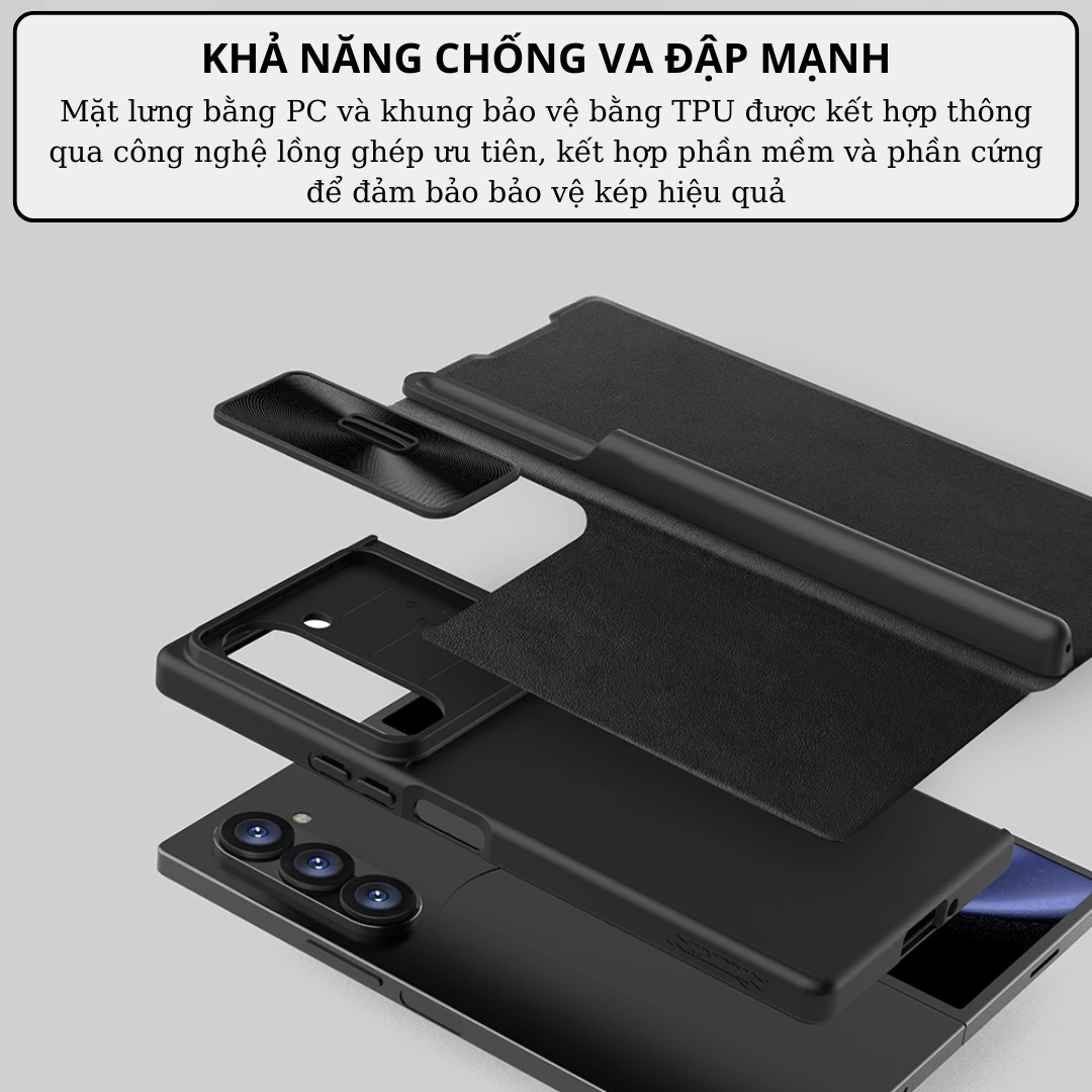 Case bao da chống sốc cho Samsung Galaxy Z Fold 6 trang bị nắp bảo vệ Camera và ngăn đựng S-Pen và khe nhét thẻ card hiệu Nillkin Qin Pro (chất liệu da cao cấp, thiết kế thời trang cá tính) - Hàng nhập khẩu