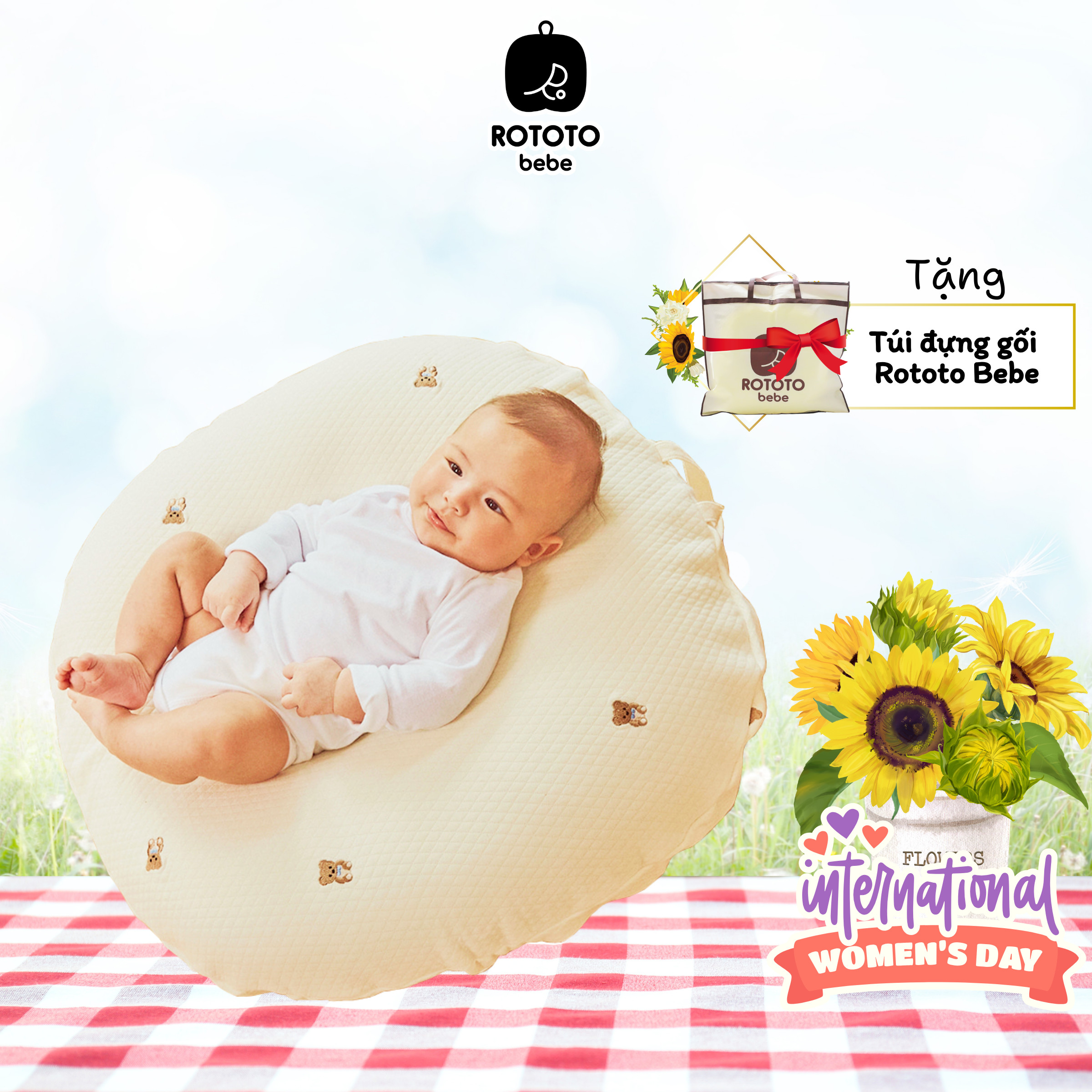 Gối chống trào ngược cho bé Rototo bebe Airmesh cao cấp khắc phục tình trạng trào ngược dạ dày trẻ sơ sinh hiệu quả - Loại Airmesh thoáng khí mới nhất