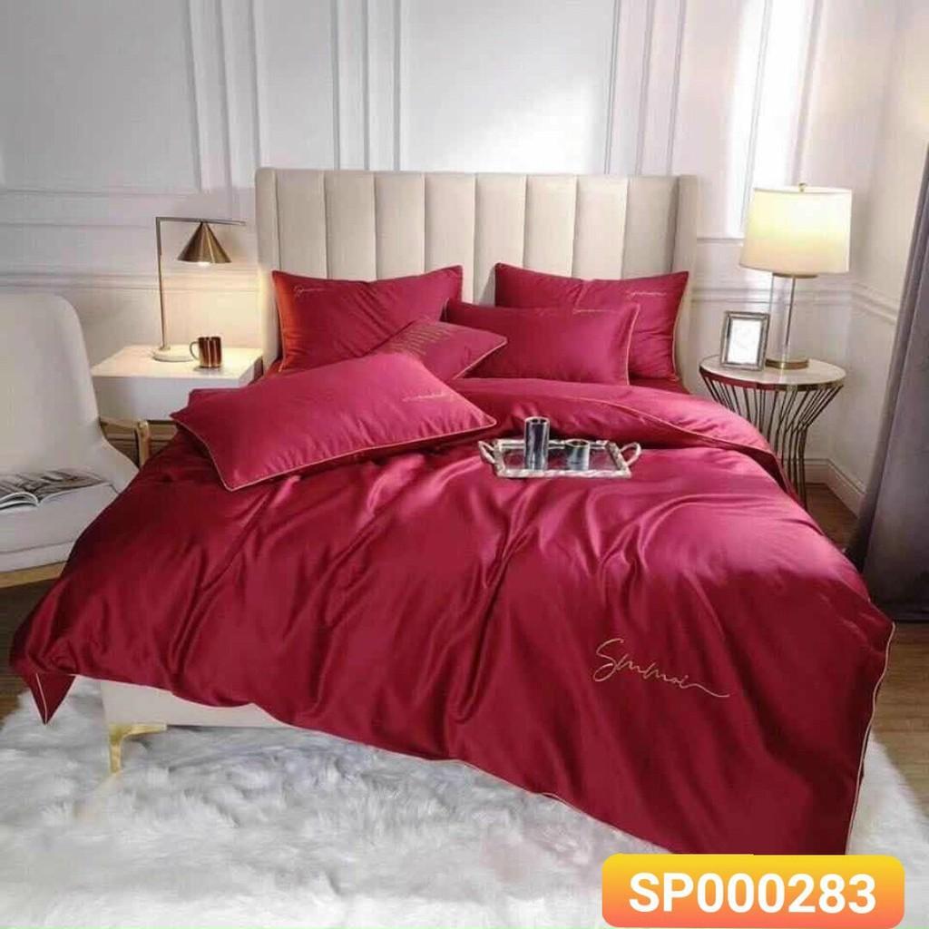 Bộ chăn ga gối tencel màu đỏ cao cấp hàng nhập khẩu nguyên bộ