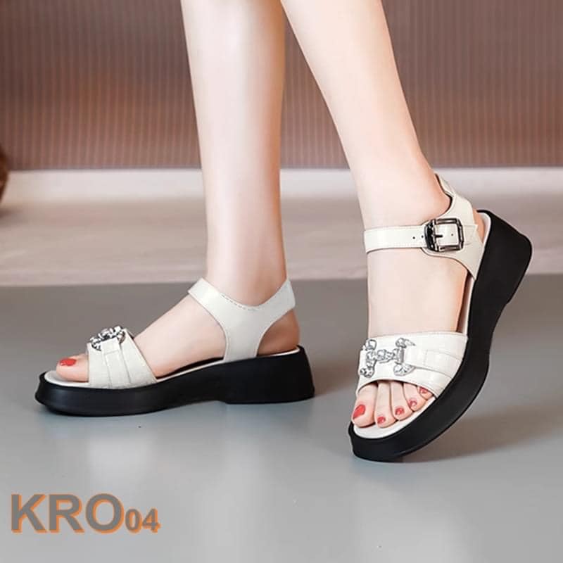 Giày sandal nữ cao gót 3 phân hàng hiệu rosata hai màu đen trắng kro04