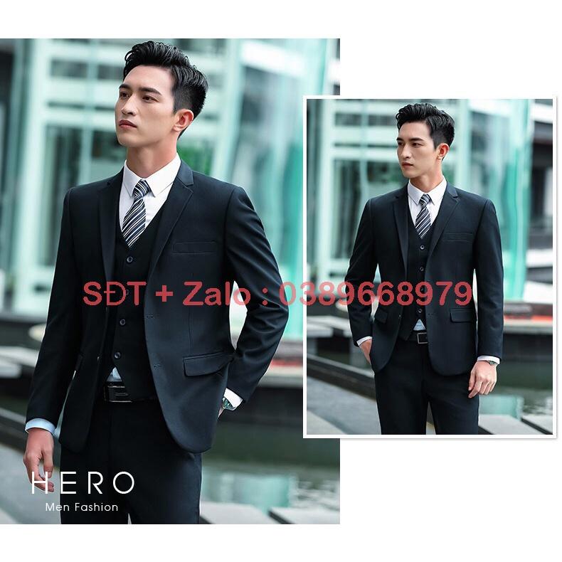 Bộ Vest Nam Cao Cấp 2 Cúc màu đen, Bộ Suit Nam 2 khuy chất vải sịn màu đen