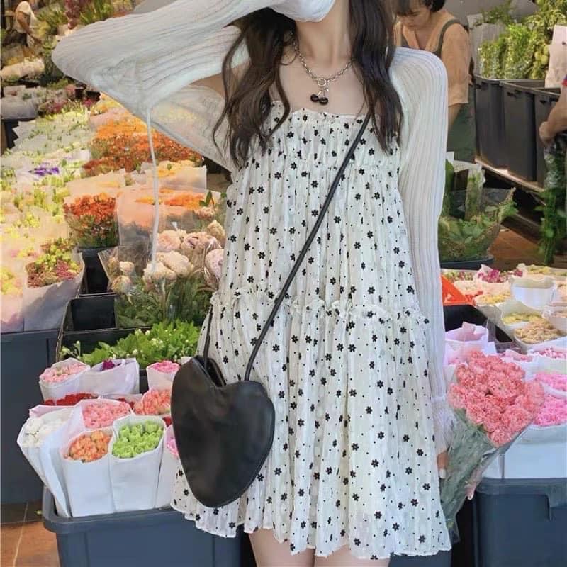 Váy Nữ, Váy 2 Dây Babydoll Hoa Nhí Phong Cách Tiểu Thư Hàng Siêu Xinh