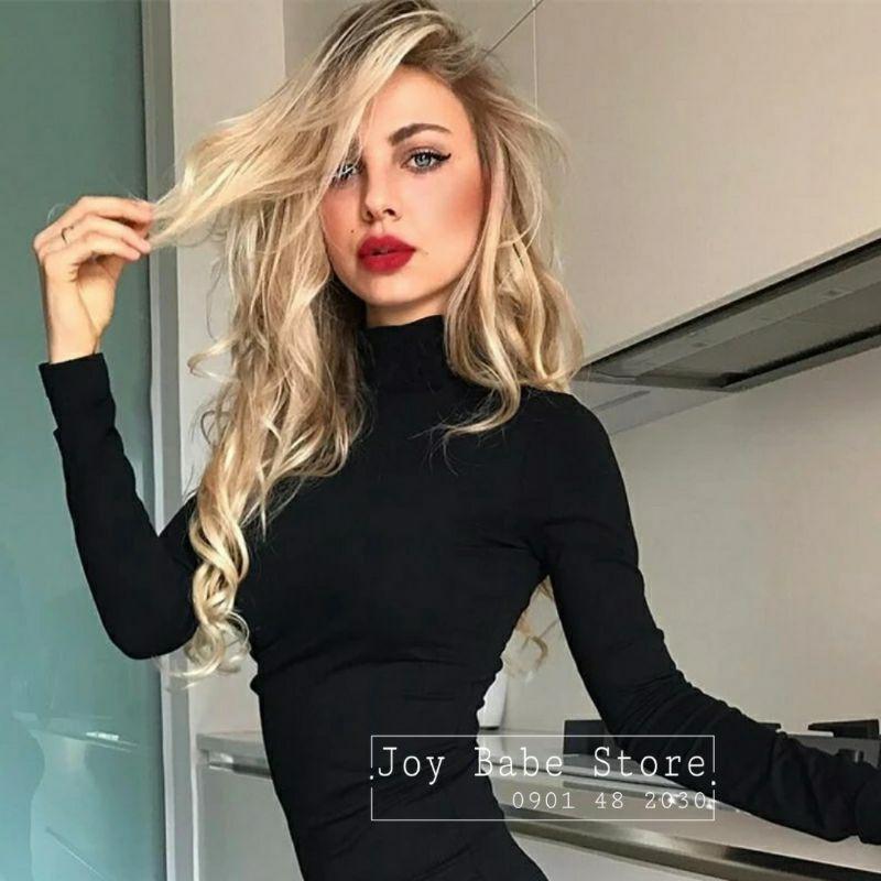 Áo cổ lọ thu đông vải xịn JOY BABE thun co giãn 4 chiều mịn êm, dày vừa ôm body kiểu, cổ trụ trắng Đà Lạt ATOD 3 -3E