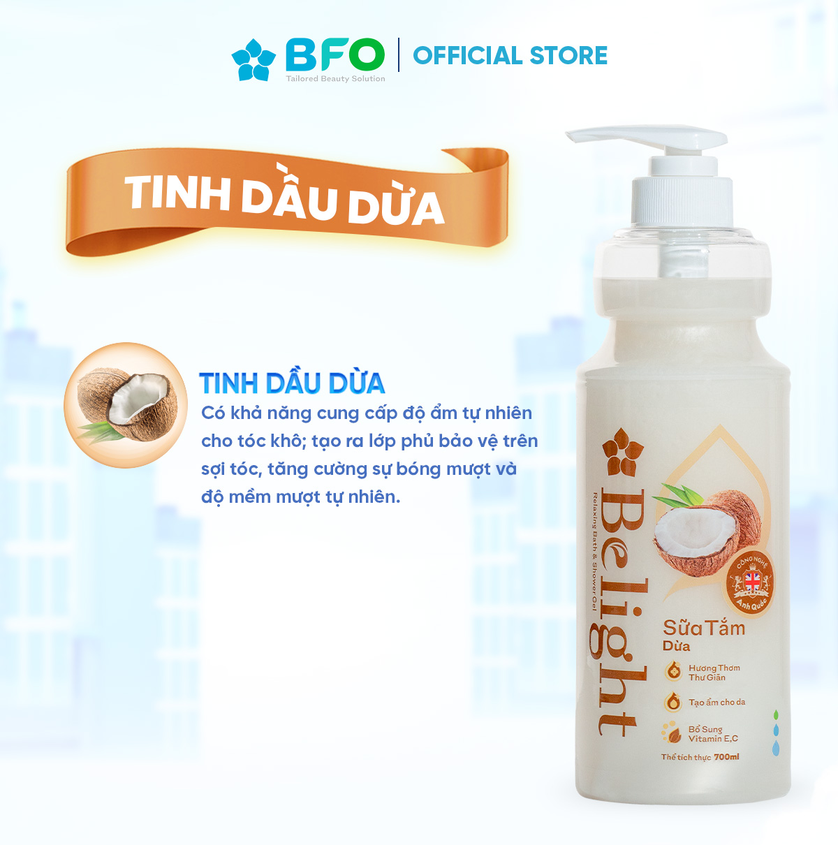 Sữa Tắm Lưu Hương Dưỡng Trắng Dưỡng Ẩm Belight Dưỡng Da Mềm Mịn Chiết Xuất Thiên Nhiên 700ml