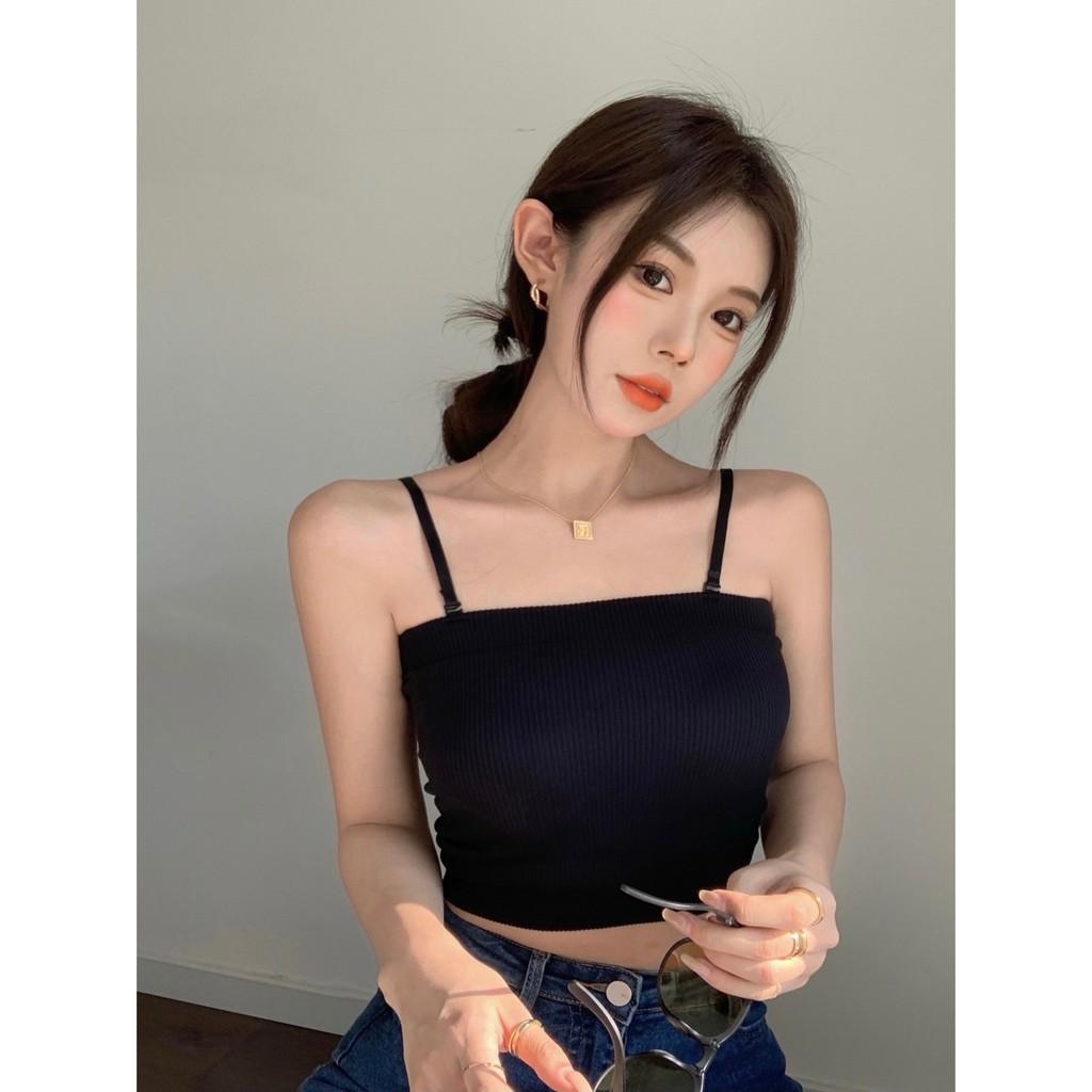 Áo Croptop Gân Tăm Ôm Ngực Phong Cách Hàn Quốc A005