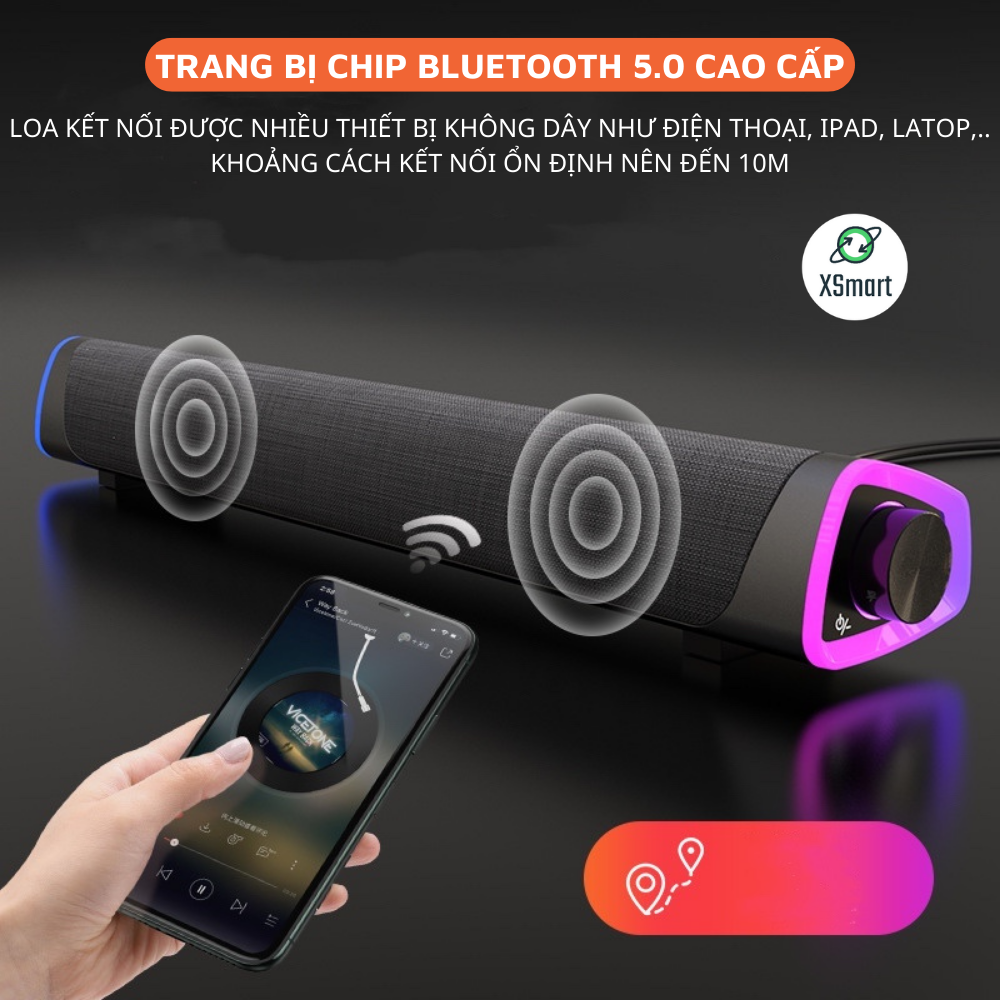 Loa Vi Tính Bluetooth Để Bàn Niye V8 LED Rgb Cực Đẹp, Âm Thanh Super Bass Ấn Tượng, Nghe Nhạc,Chơi Game, Xem Phim Siêu Đã, Thiết Kế Soundbar Hiện Đại-Hàng Chính Hãng