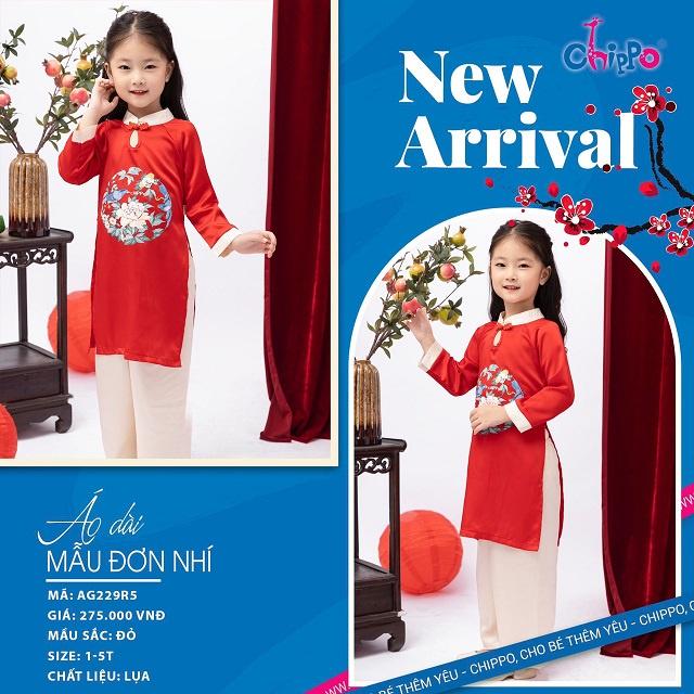 Áo dài bé gái Tết Chippo dáng cách tân mẫu mới 2023 cho bé gái 1 2 3 4 5 tuổi từ 10-20kg Quần áo trẻ em