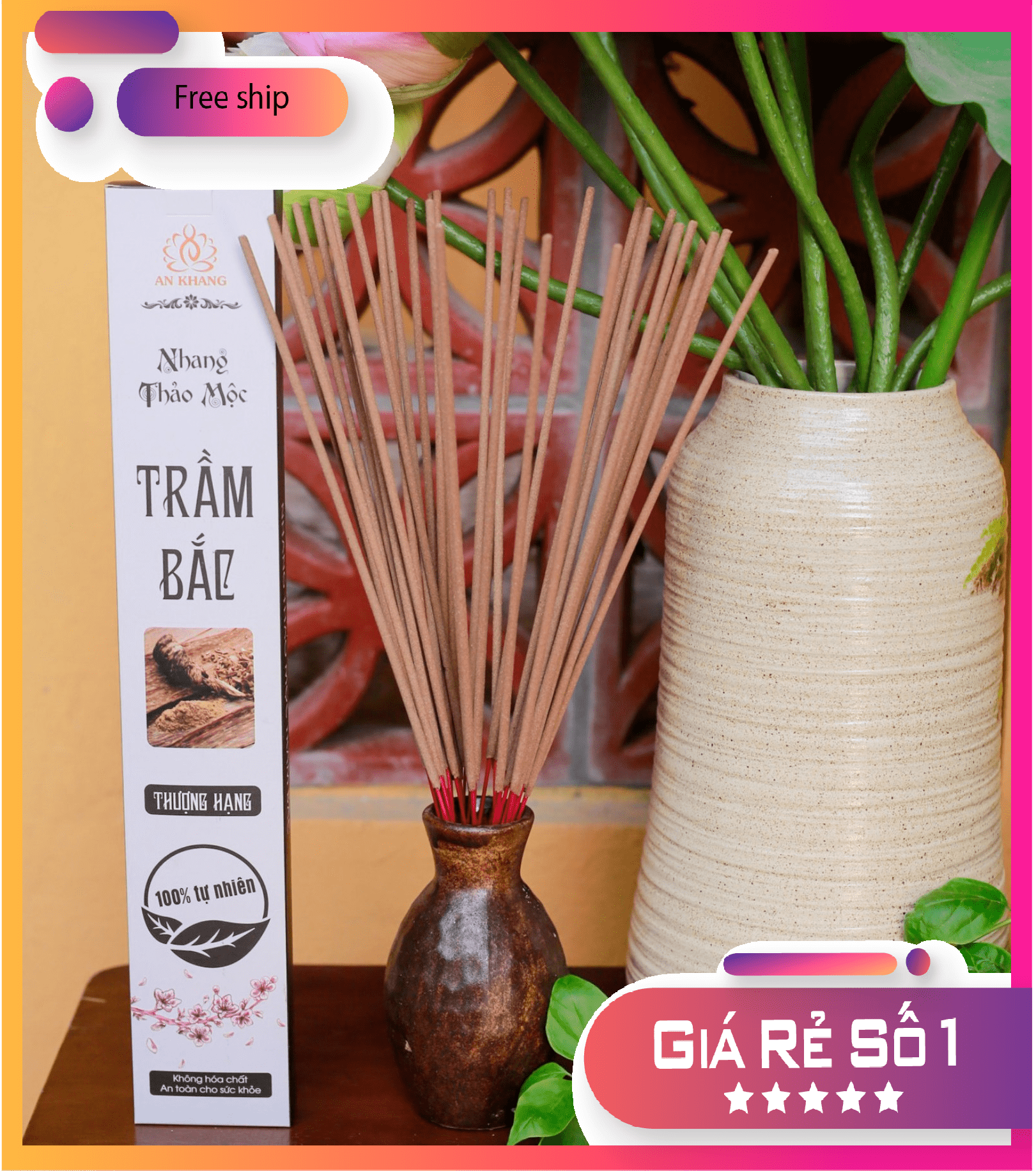 Hộp 100 nén nhang Trầm Bắc dài 29cm -Không dùng hóa chất, ít khói, mùi hương dịu nhẹ