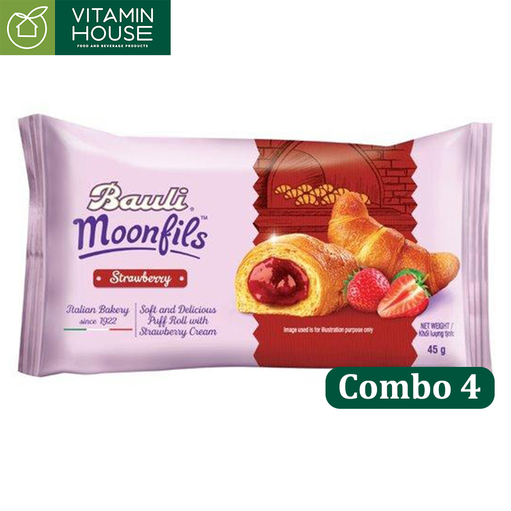 Combo 4 Bánh Sừng Bò Bauli Moonfils vị Dâu 45g