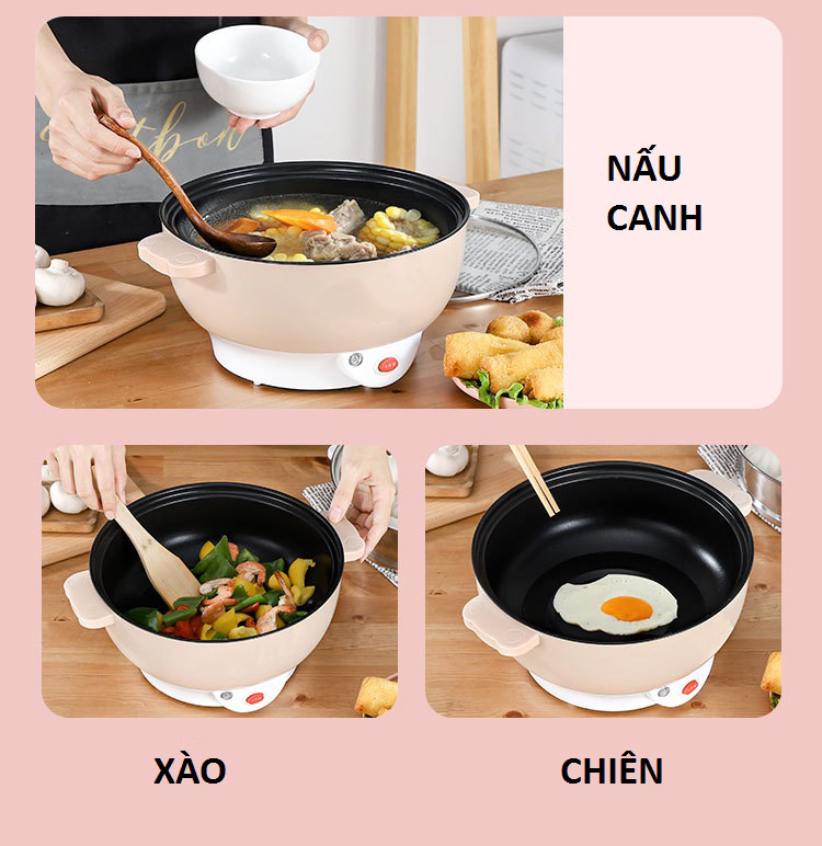 Nồi lẩu điện 2 tầng đáy chống dính có vỉ hấp inox 304 - Nồi lẩu 2 tầng đa năng đáy chống dính (chiên, xào, nấu lẩu, hấp,...)