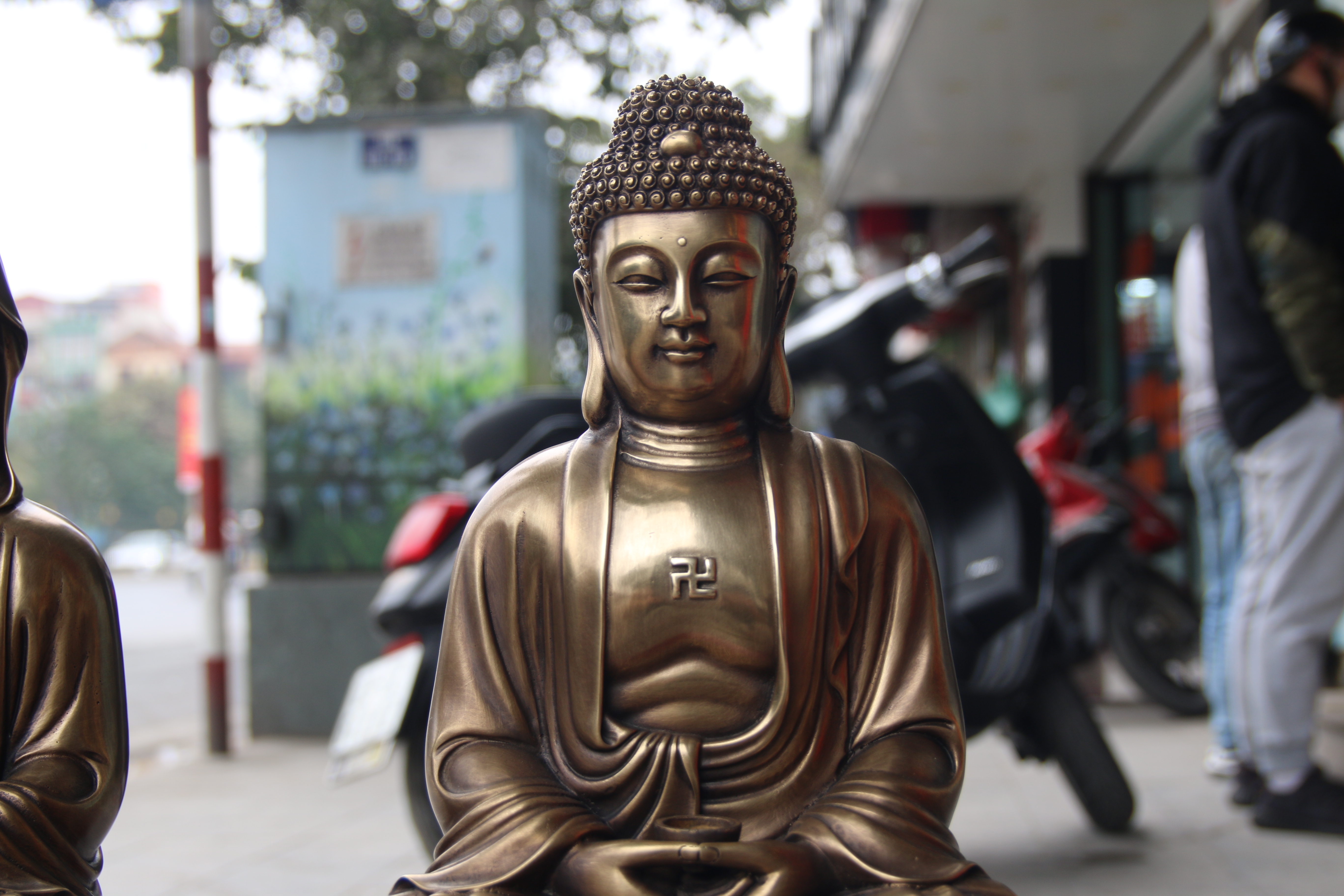 Bộ Tượng Phật Tây Phương Tam Thánh Bằng Đồng màu giả cổ cao 47cm