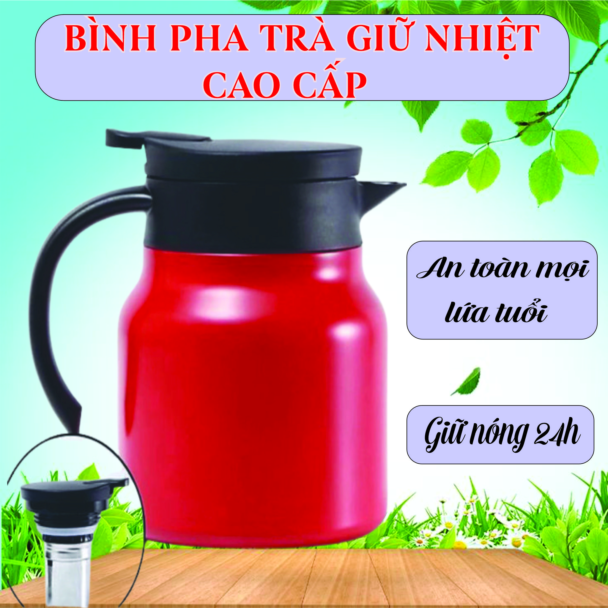 Ấm pha trà giữ nhiệt - Bình pha trà dung tích 1000ML có lõi lọc cao cấp có quai cầm rất thích hợp để đựng nước, hãm trà, màu ngẫu nhiên