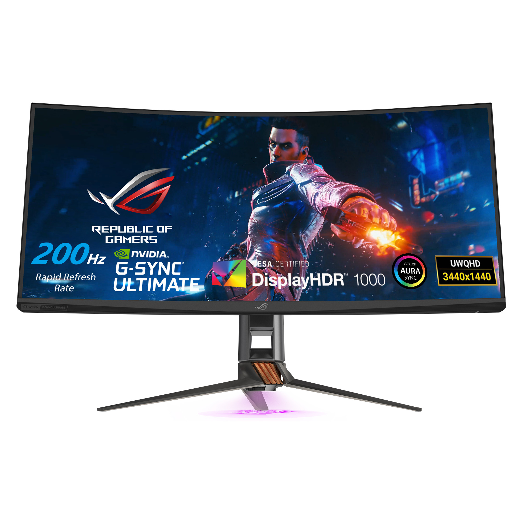 Màn Hình Chuyên Game HDR Siêu Rộng ASUS ROG Swift PG35VQ 35” 21:9 UWQHD (3440 x 1440) 2ms 200Hz VA G-Sync Ultimate Eye Care DisplayPort HDMI USB Aura Sync HDR10 Display HDR 1000 - Hàng Chính Hãng