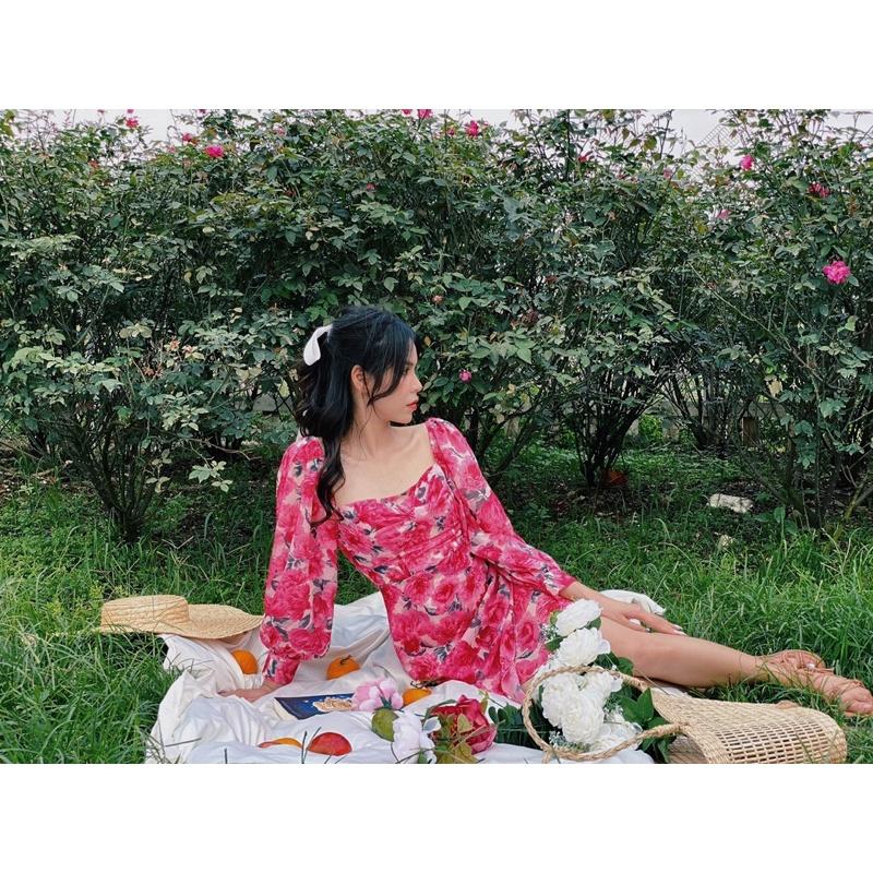 Đầm hoa hồng chéo vạt ngực xoắn- Rosara dress