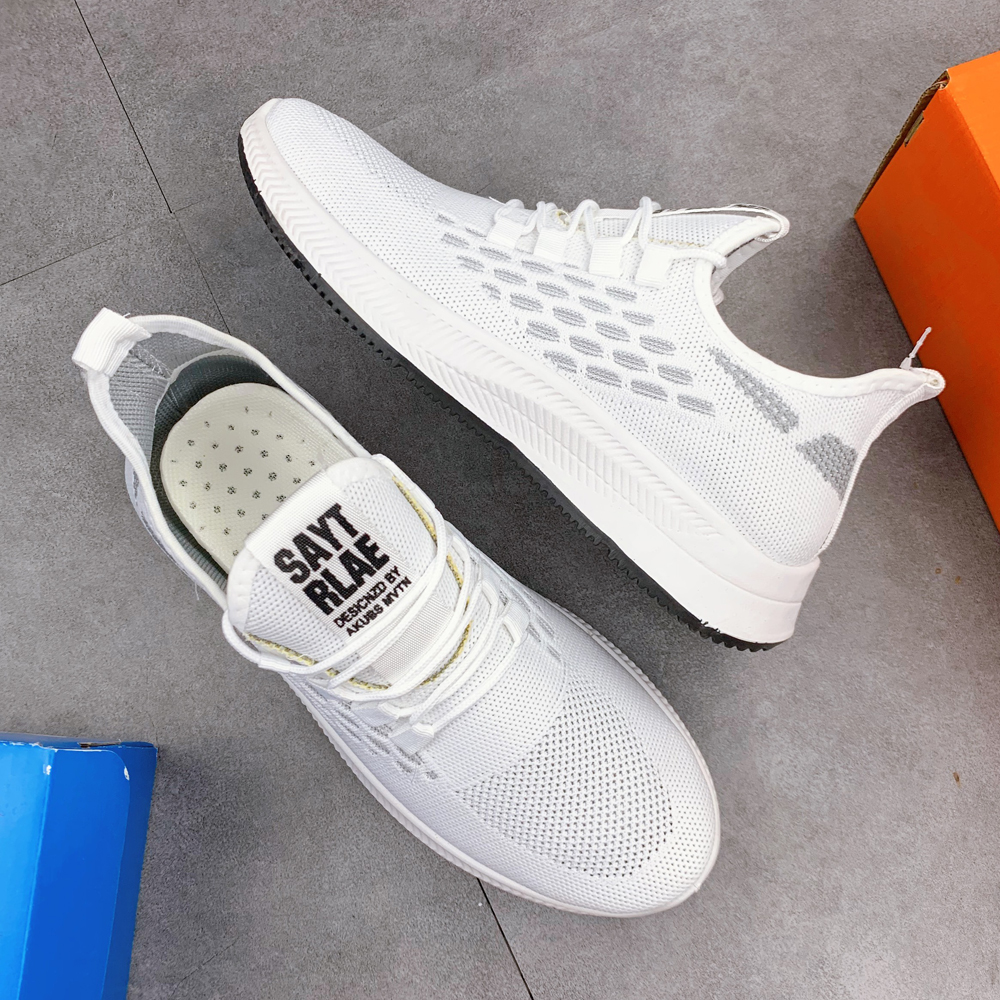 Giày Thể Thao Nam, Giày Sneaker Nam Màu Trắng Đế Êm Nhẹ Thoáng Khí S361